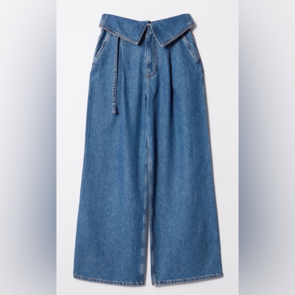 & Other Stories Jeans Fold Over Paperbag Waist Wide Legs High Rise Blue Size 14